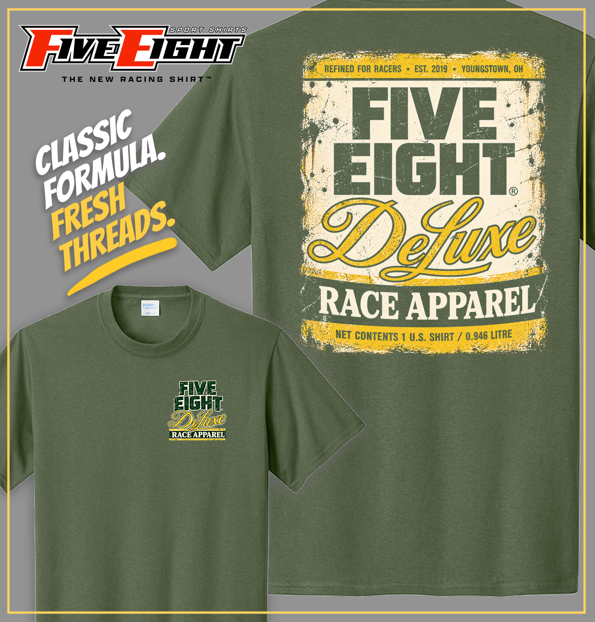 Five Eight Deluxe racing T-shirt in olive green